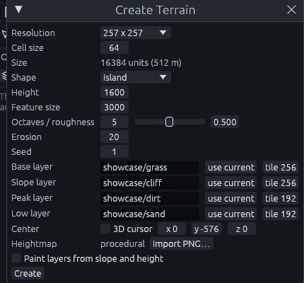 The Create Terrain dialog