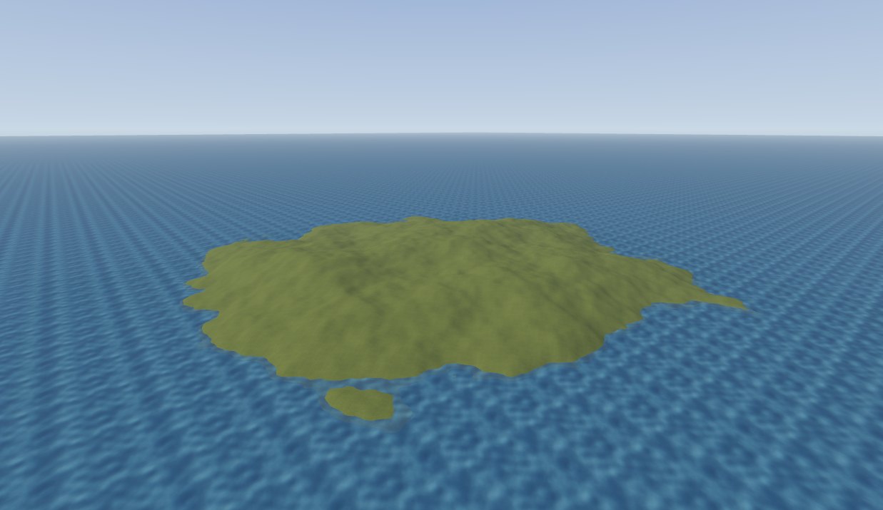 The generated island in the sea, before sculpting
